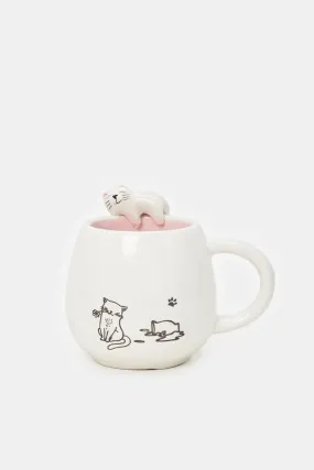 White And Pink Cat Embossed Mug (11oz)