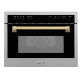 ZLINE Autograph Edition 24 in. 1.6 cu ft. Built-in Convection Microwave Oven in Fingerprint Resistant Stainless Steel with Champagne Bronze Accents (MWOZ-24-SS-CB)