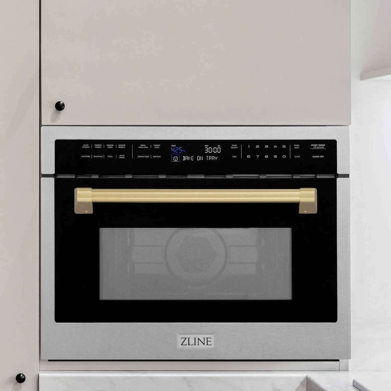 ZLINE Autograph Edition 24 in. 1.6 cu ft. Built-in Convection Microwave Oven in Fingerprint Resistant Stainless Steel with Champagne Bronze Accents (MWOZ-24-SS-CB)