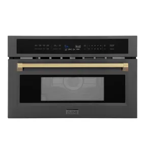 ZLINE Autograph Edition 30 in. 1.6 cu ft. Built-in Convection Microwave Oven in Black Stainless Steel with Champagne Bronze Accents (MWOZ-30-BS-CB)