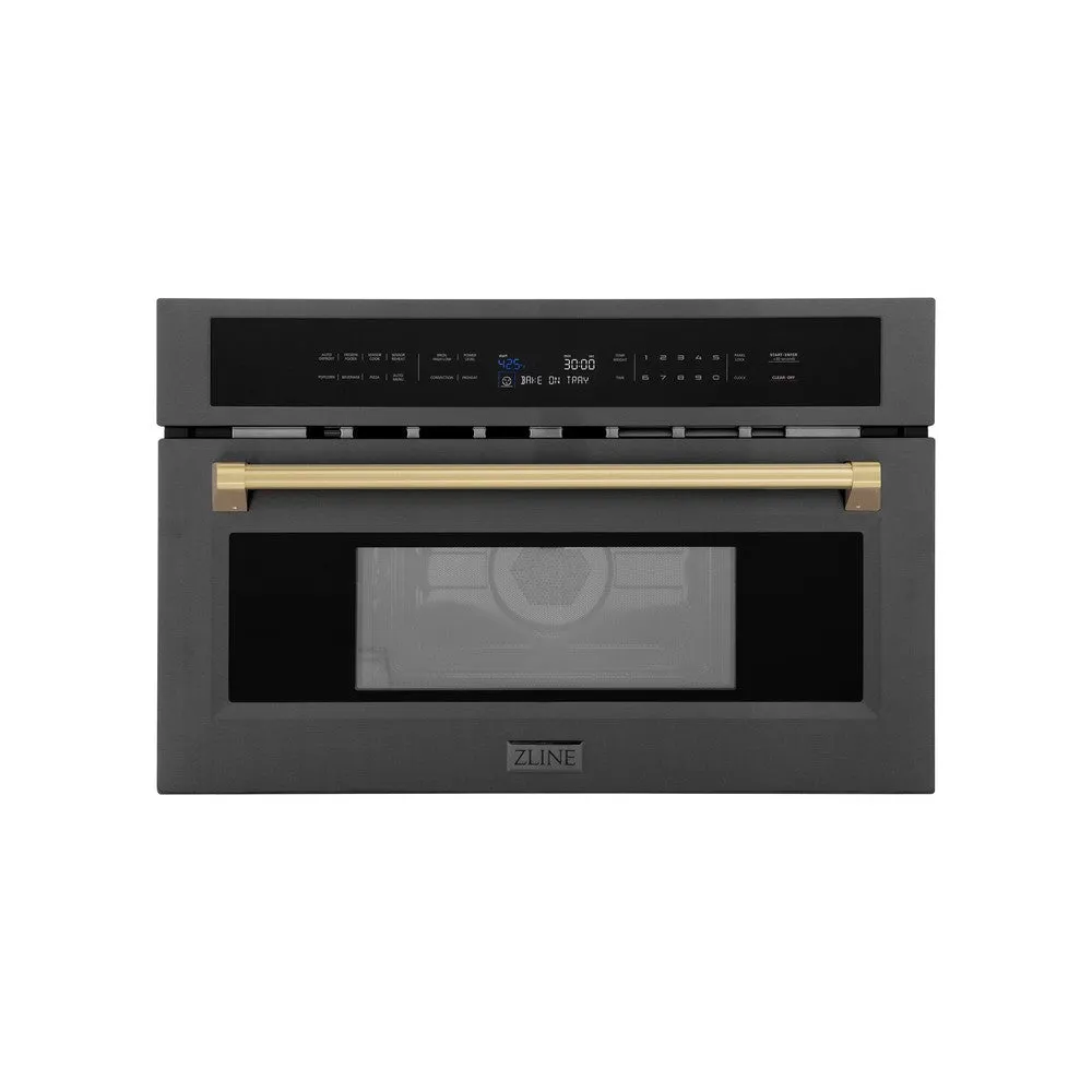 ZLINE Autograph Edition 30 in. 1.6 cu ft. Built-in Convection Microwave Oven in Black Stainless Steel with Champagne Bronze Accents (MWOZ-30-BS-CB)