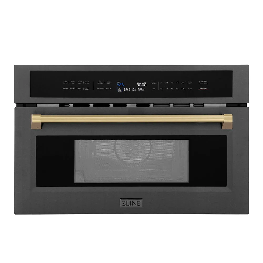 ZLINE Autograph Edition 30 in. 1.6 cu ft. Built-in Convection Microwave Oven in Black Stainless Steel with Champagne Bronze Accents (MWOZ-30-BS-CB)